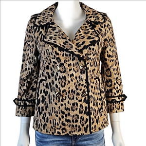 White House Black Market Leopard Print  Double Breasted 3/4 Sleeve Jacket